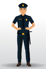 Police officer illustration, policeman character design with standing position.