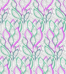 Abstract seamless background pattern with fantasy feathers.Black and white vector illustration hand drawn. Line art. Coloring page.