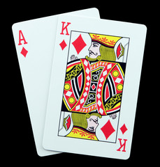 Playing card game Blackjack winning with diamonds