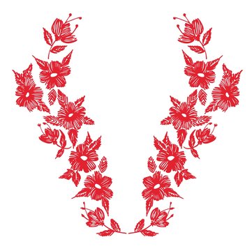 Floral pattern , neck line designs. Vector illustration hand drawn. Fantasy flowers embroidery pattern.