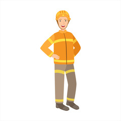 Fototapeta na wymiar Man Firefighter, Part Of Happy People And Their Professions Collection Of Vector Characters