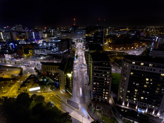 Fototapeta na wymiar Aerial view of Birmingham city centre at night.