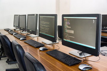 Empty Classroom Computer Education. Training Programming.