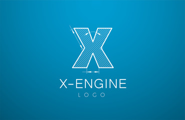 logo template letter X in the style of a technical drawing