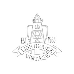 Lighthouse Vintage Sea And Nautical Symbol Hand Drawn Sketch Label Template