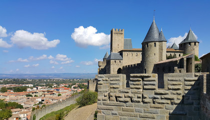 Fototapeta na wymiar Medieval castle of Carcassonne and panorama of lower town