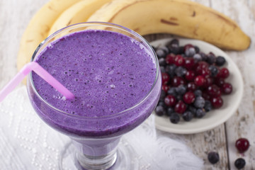 Smoothie of banana, pineapple, cranberry and blueberry  with yog