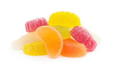 Heap of colorful fruit marmelade candies isolated