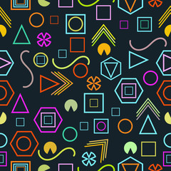 Seamless pattern with geometric figures in the Memphis style. Vector illustration