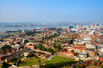 Fototapeta na wymiar Liverpool, UK. Aerial view of downtown