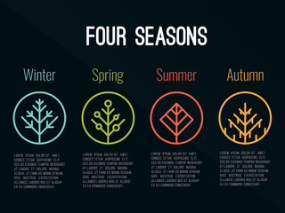 4 seasons tree icon sign in circle (Winter Spring Summer and Autumn) vector design