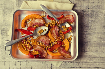 Roasted vegetables with bacon