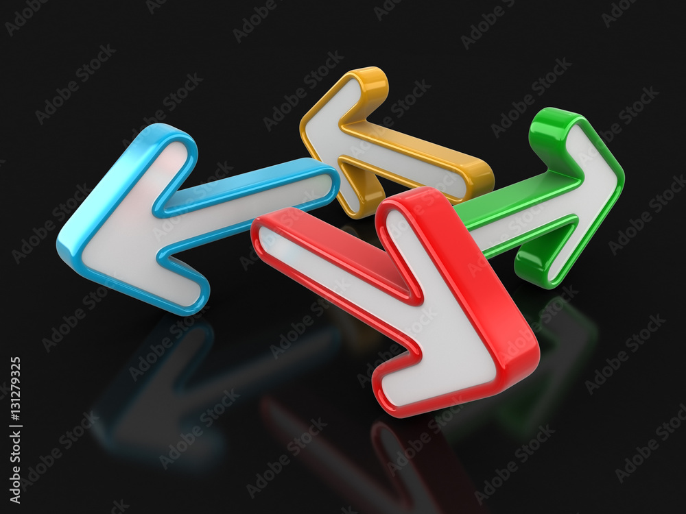 Poster 3d image of arrows in different directions. image with clipping path