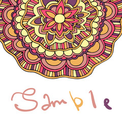Ethnic ornamental boho background with place for text. Vector floral banner with flowers. For inviting, greeting cards, labels.