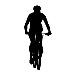 Fototapeta premium Mountain cycling, vector silhouette, front view