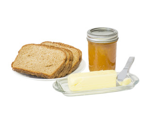 Homemade Bread With Butter And Peach Jam