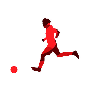Running soccer player, abstract red vector silhouette