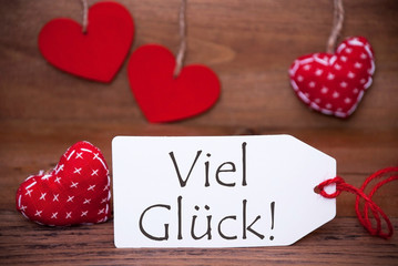 Read Hearts, Label, Viel Glueck Means Good Luck