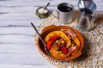 Roasted vegetables with bacon