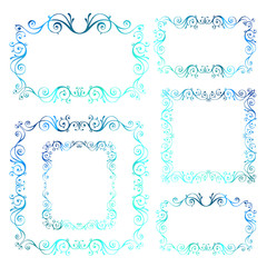 Vintage ornamental vector frames. Blue calligraphic winter New Y
