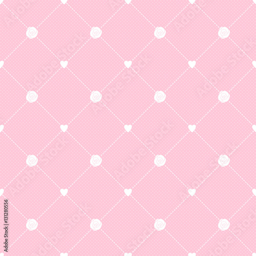シンプルガーリーなかわいい薔薇とハートのシームレスパターン 背景素材 Background Wall Mural Backgrou Nontynet