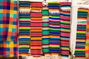  Traditional rugs at market on Cristobal de las casas, Mexico.