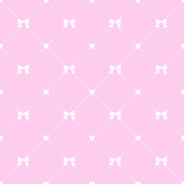 シンプルガーリーなかわいいリボンとハートのシームレスパターン 背景素材 Stock ベクター Adobe Stock