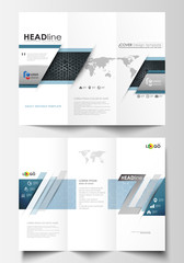 Tri-fold brochure business templates on both sides. Easy editable abstract vector layout in flat design. Chemistry pattern, hexagonal molecule structure. Medicine, science, technology concept.