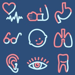 Medicine icons, light blue contour