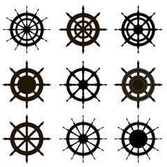 Vector steering wheel set isolated on white. Sea theme. © Cloudbursted