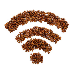 wifi sign made of roasted coffee beans