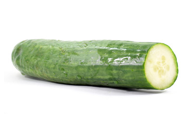 Whole English cucumber with cut end (isolated)