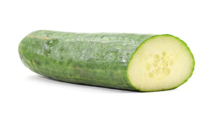 Whole English cucumber with cut end (isolated)