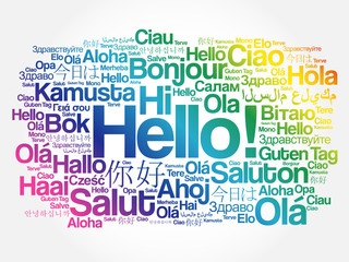 Hello word cloud in different languages of the world, background concept © dizain
