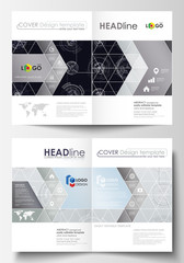 Business templates for bi fold brochure, magazine, flyer. Cover template, layout in A4 size. High tech design, connecting system. Science and technology concept. Futuristic abstract vector background.
