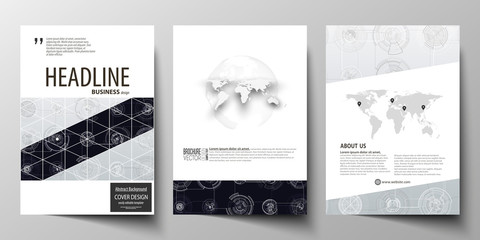 Business templates for brochure, magazine, flyer, annual report. Cover template, layout in A4 size. High tech design, connecting system. Science and technology concept. Futuristic vector background.