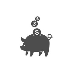 Piggy bank with falling coins. Vector illustration.