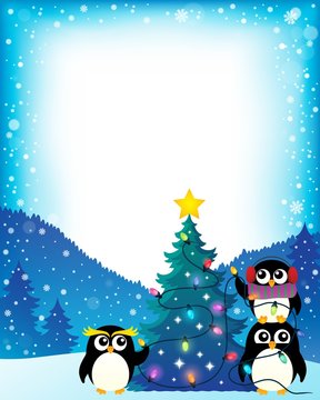 Penguins around Christmas tree theme 4