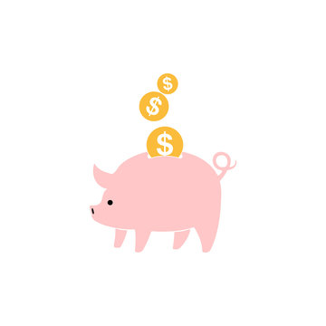 Piggy bank with falling coins. Vector illustration.