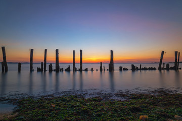 Old Pilings seascape at Sandy Hook, New Jersey 