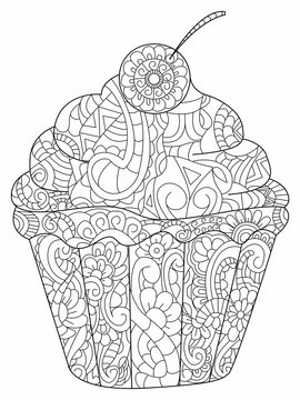Cake Coloring book vector for adults