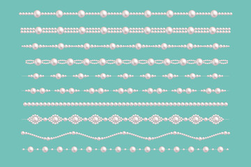 Pearl glamour borders. Vector bride pearls vintage accessories necklace patterns isolated on green