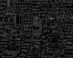 Math scientific vector endless seamless pattern with formulas, plots and equations. You can use any color of background