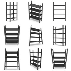 Storage stack set. 3D render isolated on white. Platform or Stand Illustration. Template for Object Presentation.