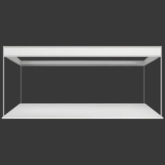Obraz premium Trade Show Booth White and Blank. Blank Indoor Exhibition with Work Paths. Vector on black background. Ad Template for your Expo design.