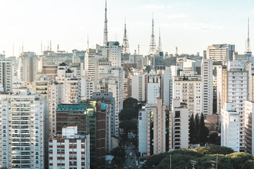 Fototapeta na wymiar Buildings near Paulista Avenue, in Sao Paulo, Brazil (Brasil)