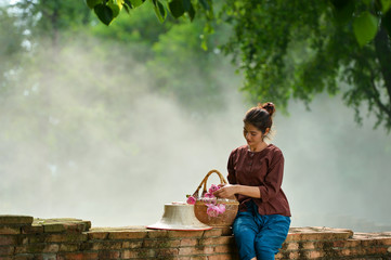 Beautiful Thai woman is  working very happy,Thailand culture,thailand buautiful farmer