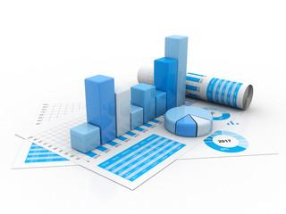 3d business graph and documents