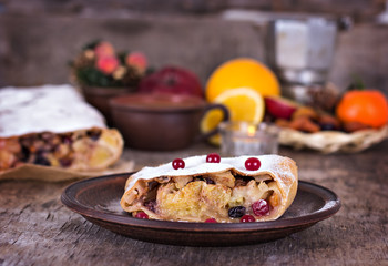 strudel and winter decor.