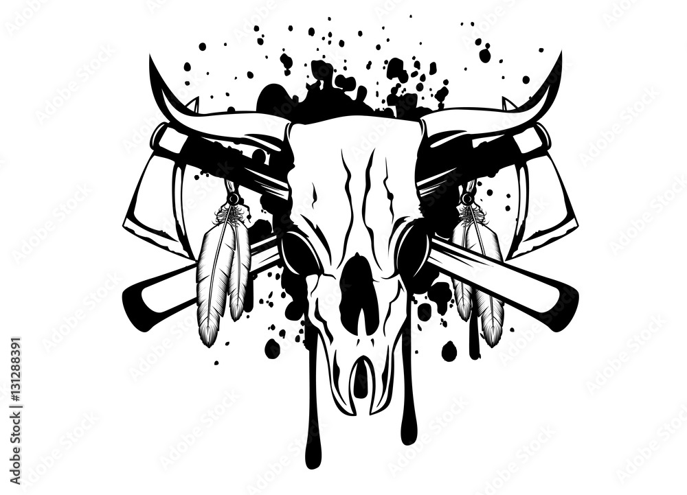 Wall mural skull bull and crossed axes